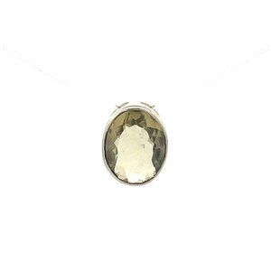 Estate Sterling Silver & Lemon Quartz Oval Shaped Checkerboard Cut Pendant! 32
